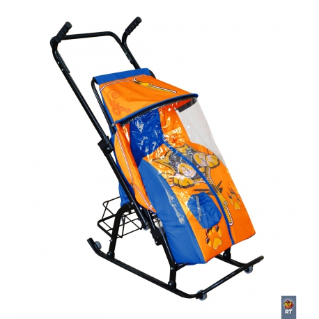 Санки-коляска Снегурочка 42-Р Тигренок с 4 колесиками и корзинкой