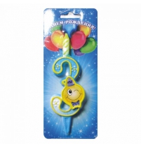 Свеча тортовая цифра Смайлик 3 арт.3203