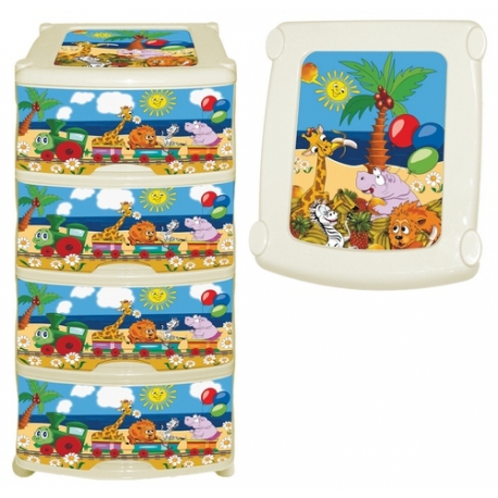 Пластиковый комод с 4 ящиками Паровозики арт.0352