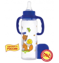  Бутылочка полипропиленовая с ручками, с силиконовой соской Колобок, 250г Курносики Арт. 11139