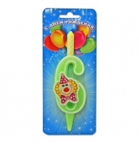 Свеча тортовая цифра Смайлик 6 арт.3206