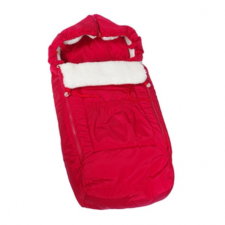 Меховой конверт в коляску К102м красный с затянутой кулиской